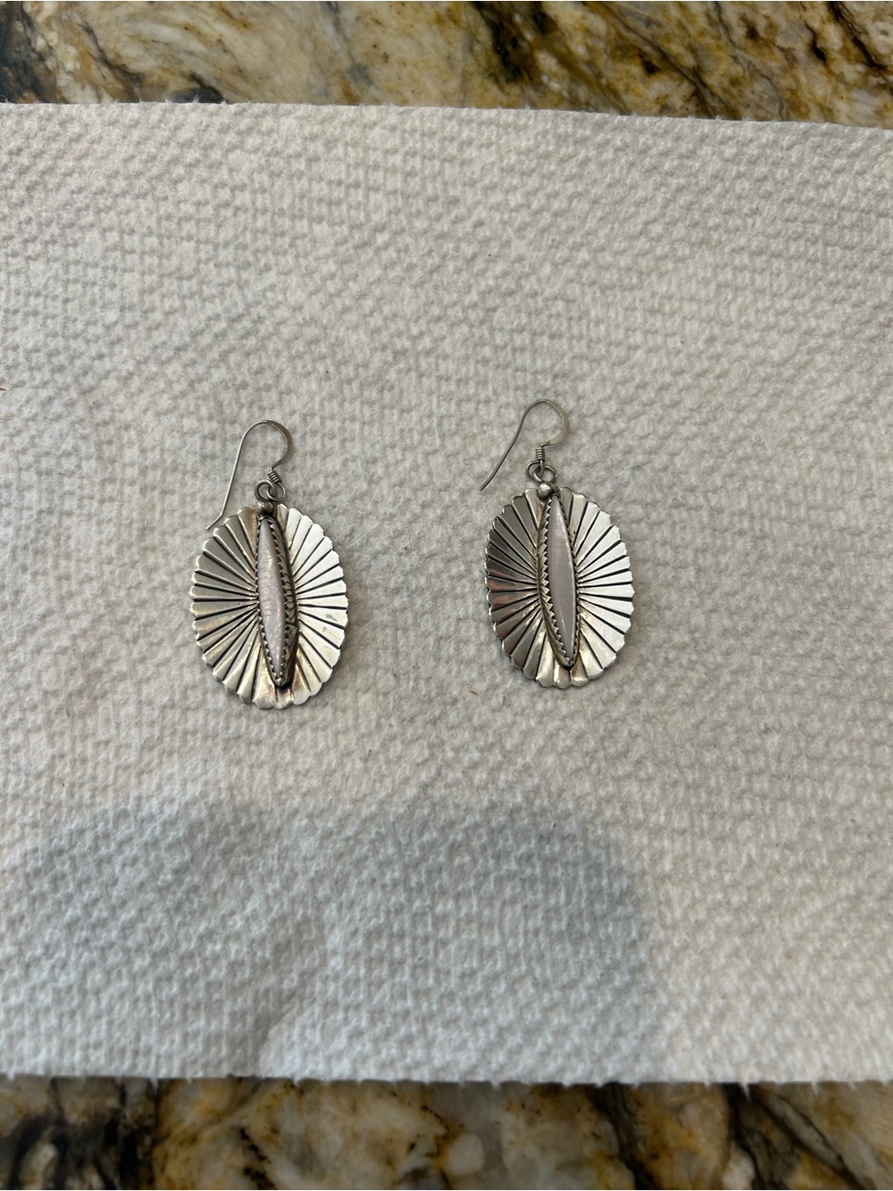 Sterling Silver Sunburst Oval Stone Dangle Earrings - Silver - Picture 3 of 6